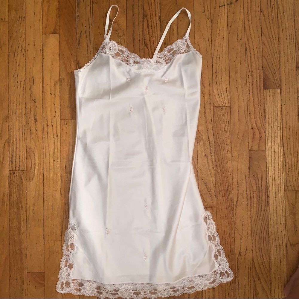 white lace slip dress